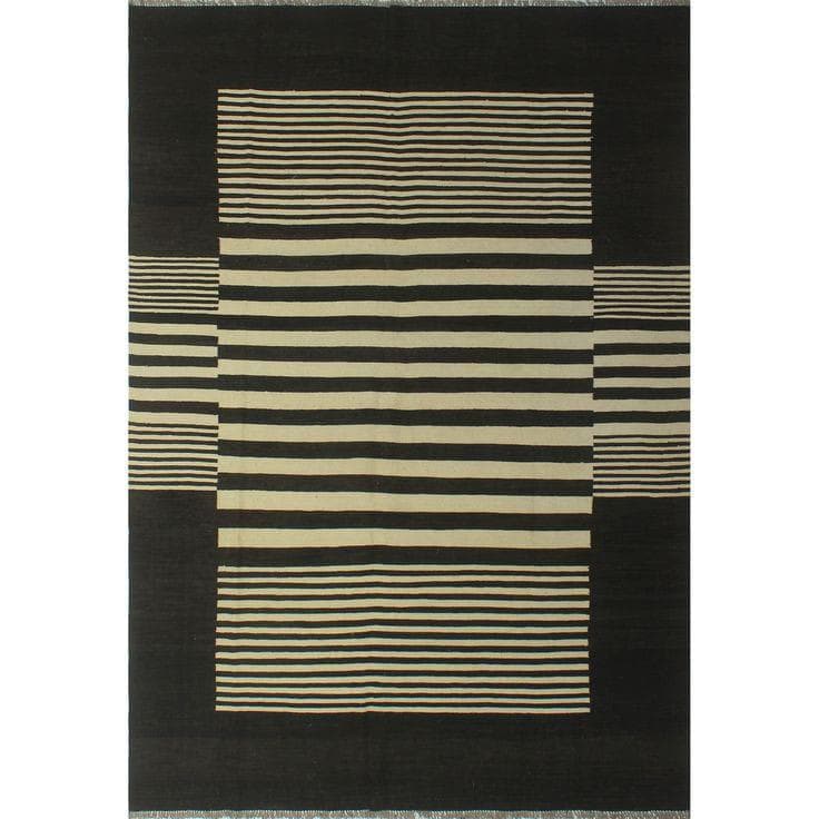 black and olive green Abstract Geometric Kilim Rug – Handwoven Wool Area Rug | Modern Home Decor