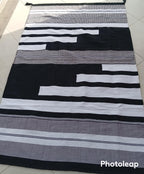 Handwoven Black and White Kilim Rug: Boho Throw, Cotton Accent