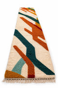 Handmade Moroccan Wool Runner Rug – Modern Azilal Berber Rug, Abstract Hallway Carpet, Colorful Plush Runner