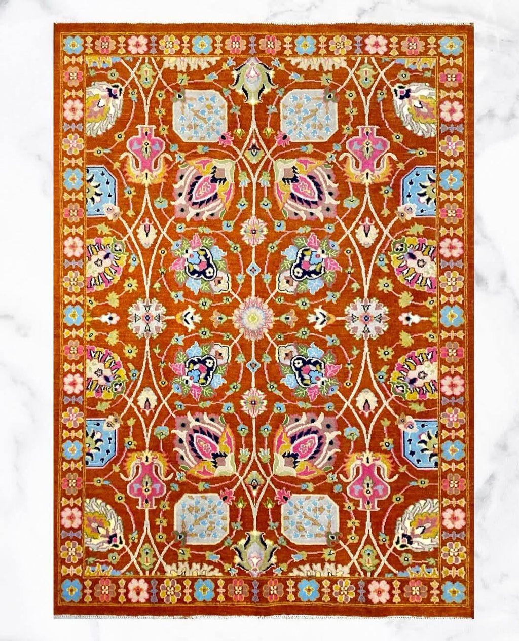 Traditional Hand Knotted Wool Rug, Rust Persian Style Area Rug, Floral Oriental Carpet, Luxury Handmade Home Decor Rug