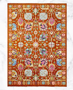 Traditional Hand Knotted Wool Rug, Rust Persian Style Area Rug, Floral Oriental Carpet, Luxury Handmade Home Decor Rug