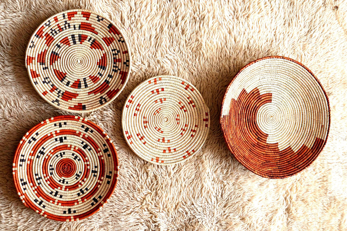 Handwoven Boho Wall Basket Set (4 Baskets) – Natural Earthy Rattan Wall Decor