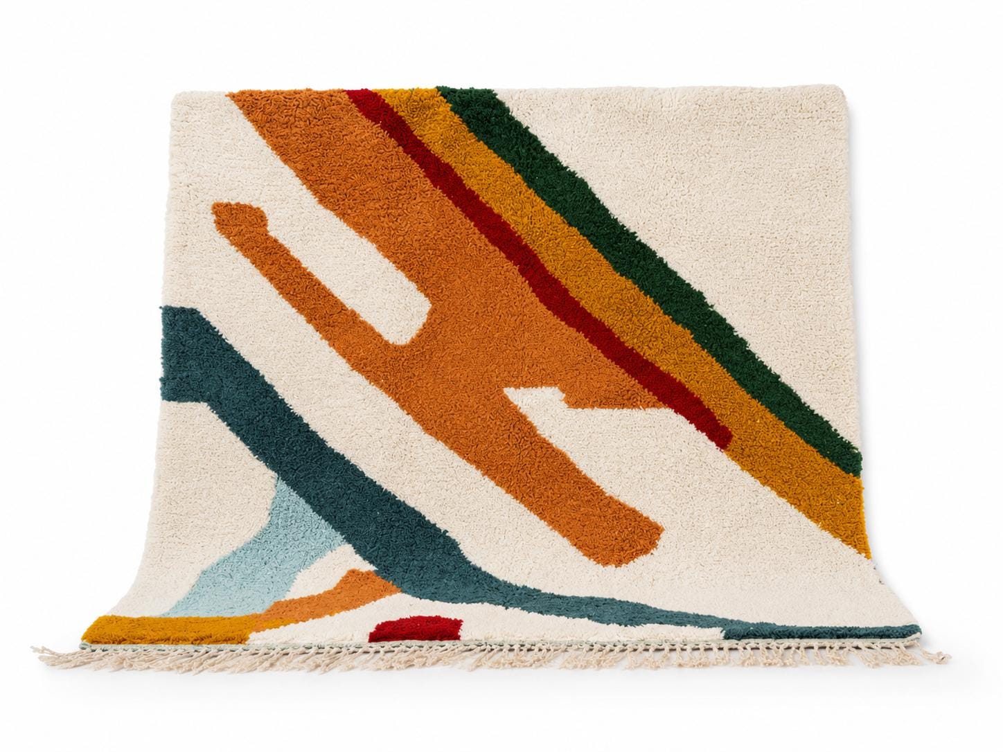 Handmade Beni Ourain Rug, Moroccan Berber Wool Rug, Abstract Boho Area Rug, Plush Cream Shag Carpet, Modern Living Room Decor
