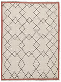 Ivory, brown and rust lattice wool kilim rug, full view