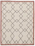 Ivory, brown and rust lattice wool kilim rug, full view