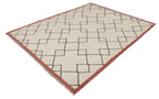 Ivory, brown and rust lattice wool kilim rug, detail 2