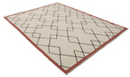 Ivory, brown and rust lattice wool kilim rug, detail 3