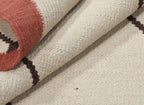 Ivory, brown and rust lattice wool kilim rug, detail 7