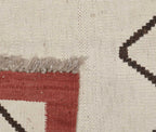 Ivory, brown and rust lattice wool kilim rug, detail 8