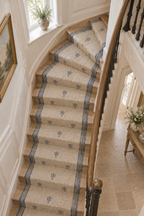 Ivory and dusty blue botanical wool kilim runner, angle view