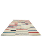 Handmade colourful geometric kilim rug, perspective view
