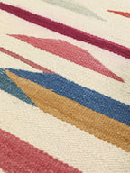 Colour detail of modern boho striped wool kilim rug