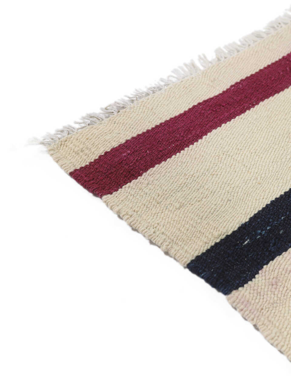 Hand-finished edge of multicolour wool kilim rug