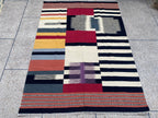 Multicolour abstract geometric handmade wool kilim rug – view 4