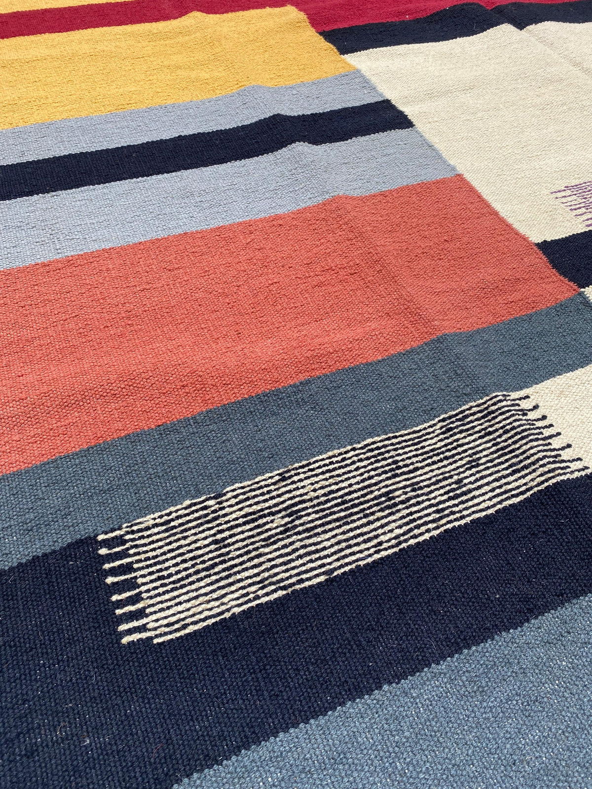 Multicolour abstract geometric handmade wool kilim rug – view 2