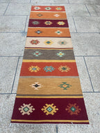 Rust burgundy and mustard tribal handmade wool kilim runner – view 2