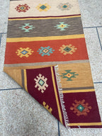 Rust burgundy and mustard tribal handmade wool kilim runner – view 3