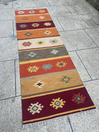 Rust burgundy and mustard tribal handmade wool kilim runner – view 5