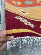 Rust burgundy and mustard tribal handmade wool kilim runner – view 6