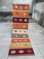Rust burgundy and mustard tribal handmade wool kilim runner – view 7