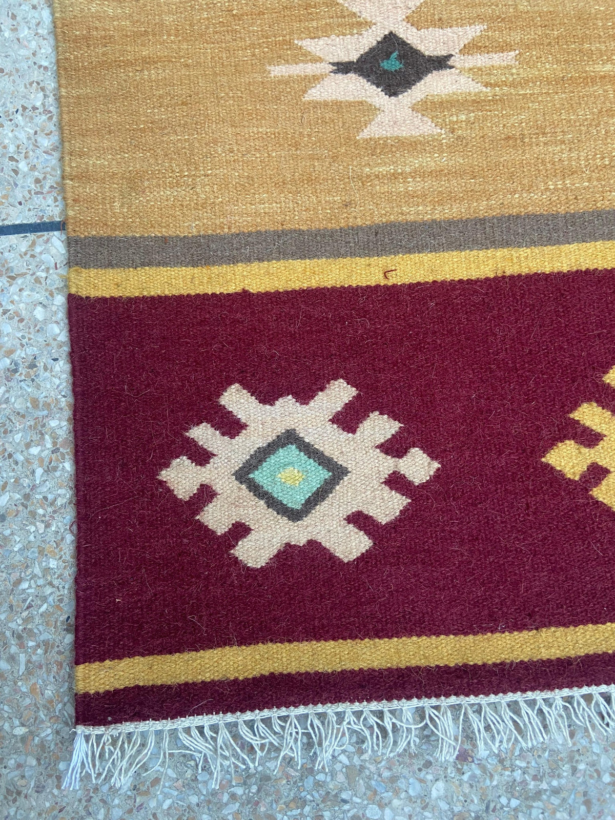 Rust burgundy and mustard tribal handmade wool kilim runner – view 4