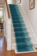 teal and ivory sawtooth wool stair runner – side view, no fringes