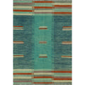 Teal blue, aqua and rust Southwestern wool kilim rug, full view