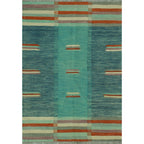 Teal blue, aqua and rust Southwestern wool kilim rug, full view