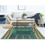 Teal blue, aqua and rust Southwestern wool kilim rug, detail 2