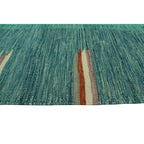 Teal blue, aqua and rust Southwestern wool kilim rug, detail 3