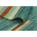 Teal blue, aqua and rust Southwestern wool kilim rug, detail 4