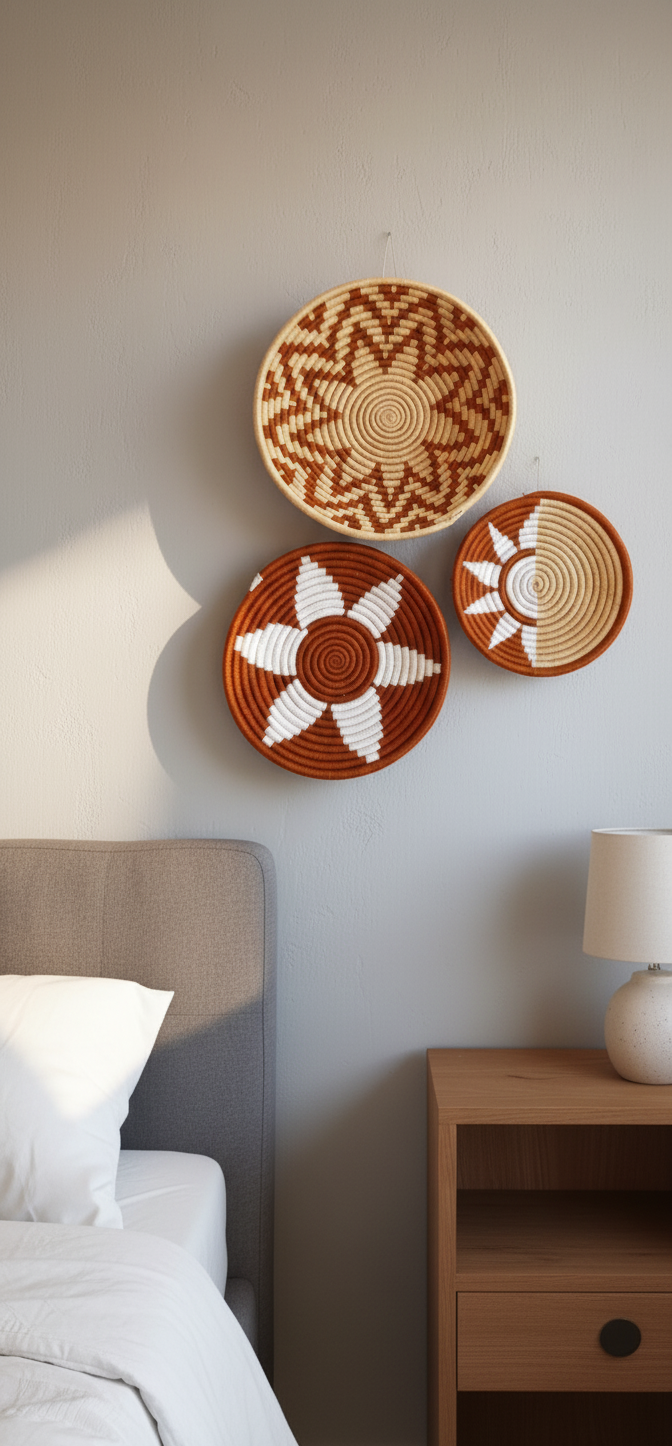 Hand Woven Wall Basket Set of 3 – Star & Sunburst Design (14", 12", 10")