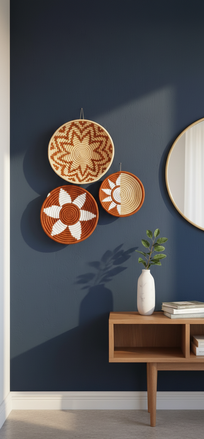 Hand Woven Wall Basket Set of 3 – Star & Sunburst Design (14", 12", 10")